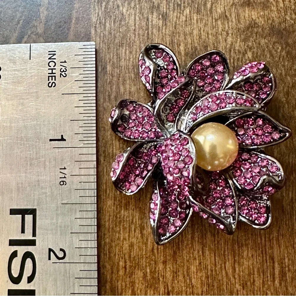 NWOT - Pink and Gold Lotus Blossom Brooch - Picture 10 of 11